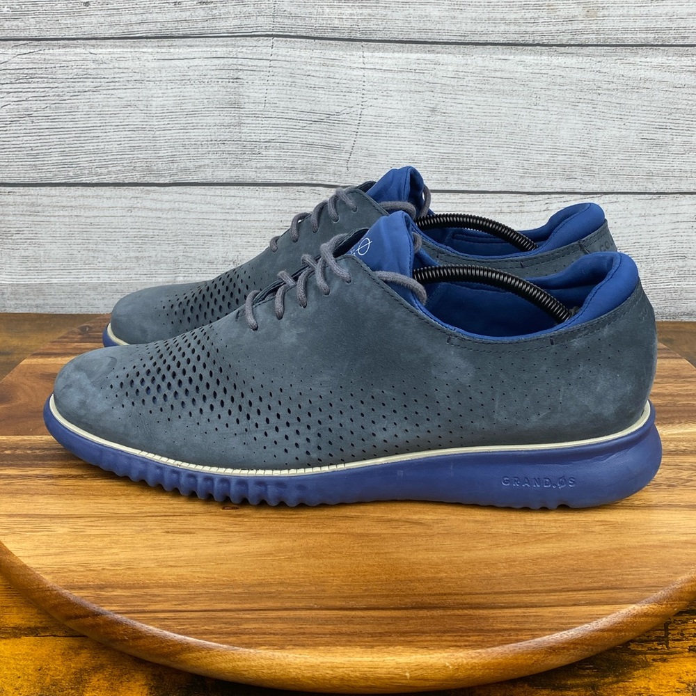 Cole Haan 2.ZEROGRAND Laser Wingtip Oxford Gray Suede Blue Sole C26034 Men’s 12